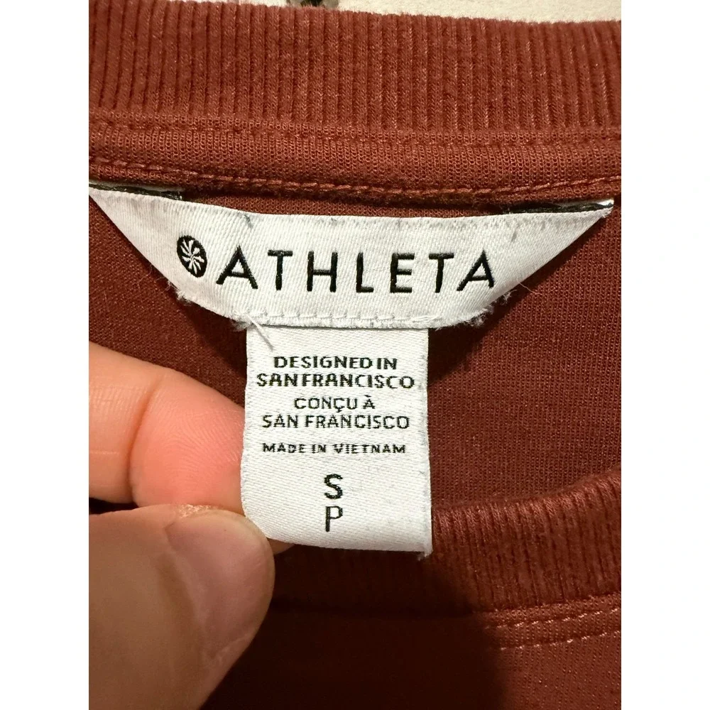 Athleta Harlow Hybrid Shirt Women Sz S Oversized Rust Red Puff Sleeve Crewneck